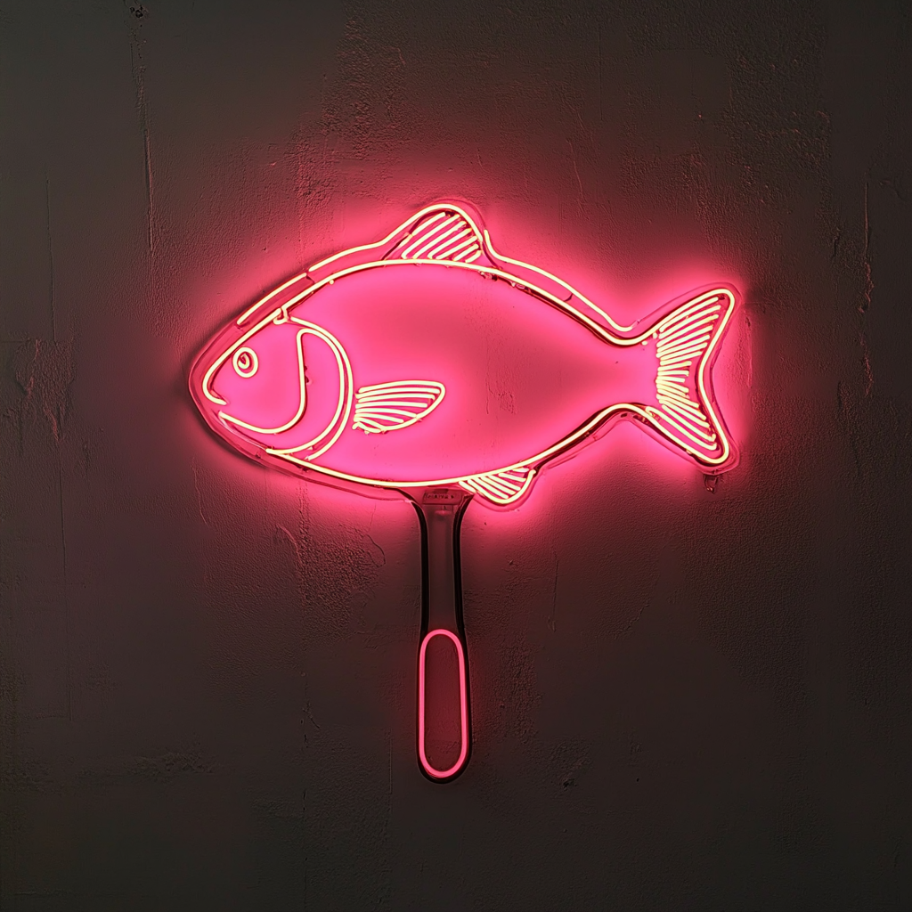 Fish in a Pan - Pink Neon Sign, 18 Inches