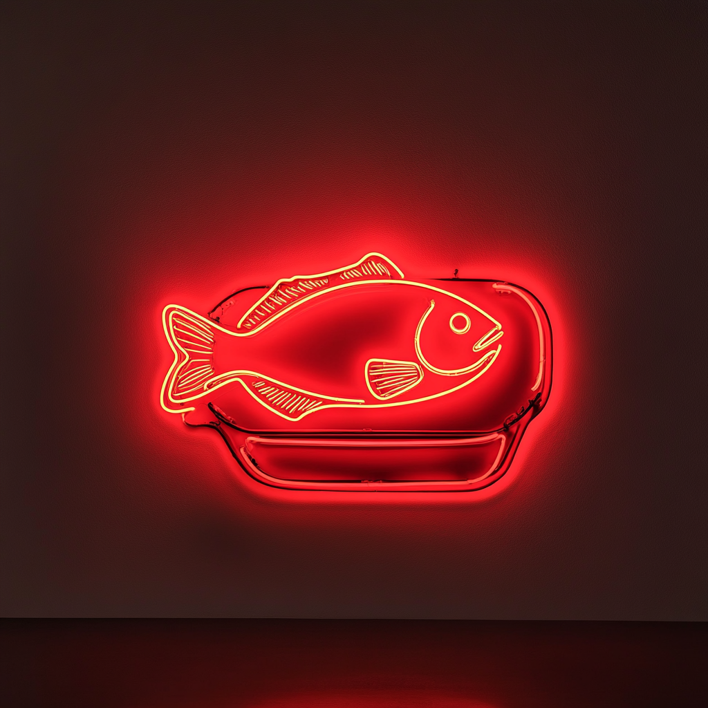 Fish in a Pan - Red Neon Sign, 18 Inches
