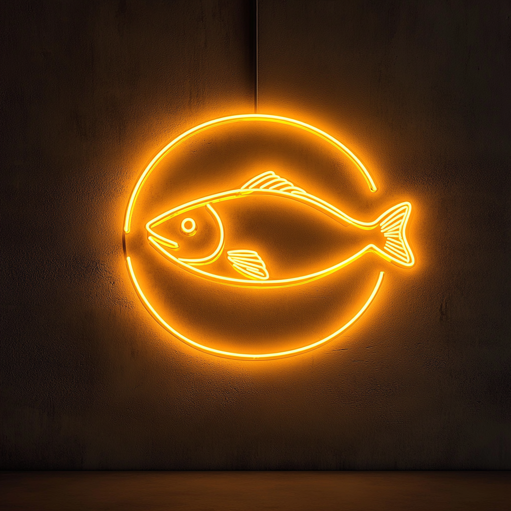 Fish in a Pan - Yellow Neon Sign, 18 Inches