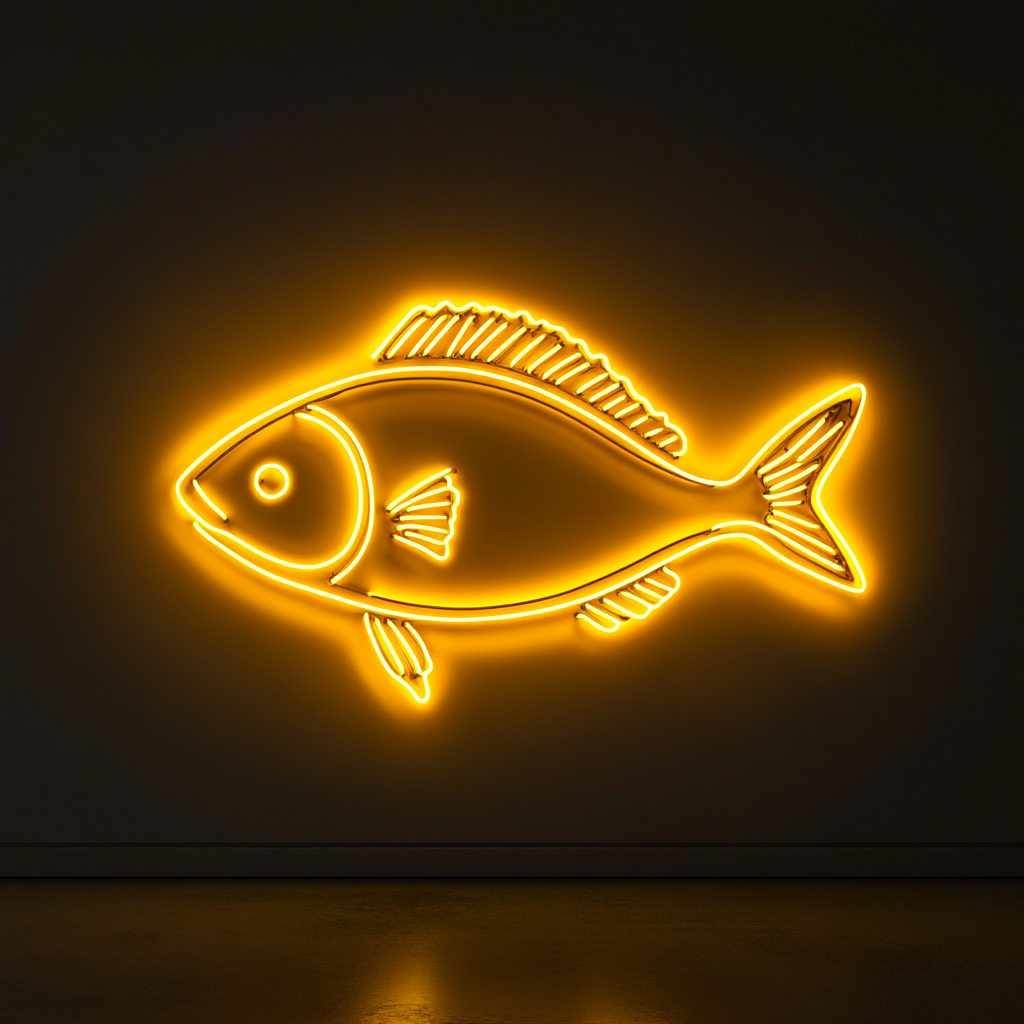 Fish in a Pan - Yellow Neon Sign, 24 Inches