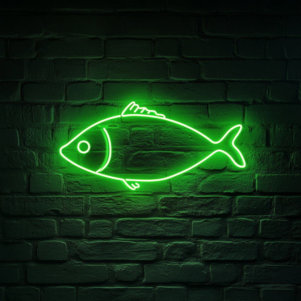 Fish Outline - Green Neon Sign, 18 Inches