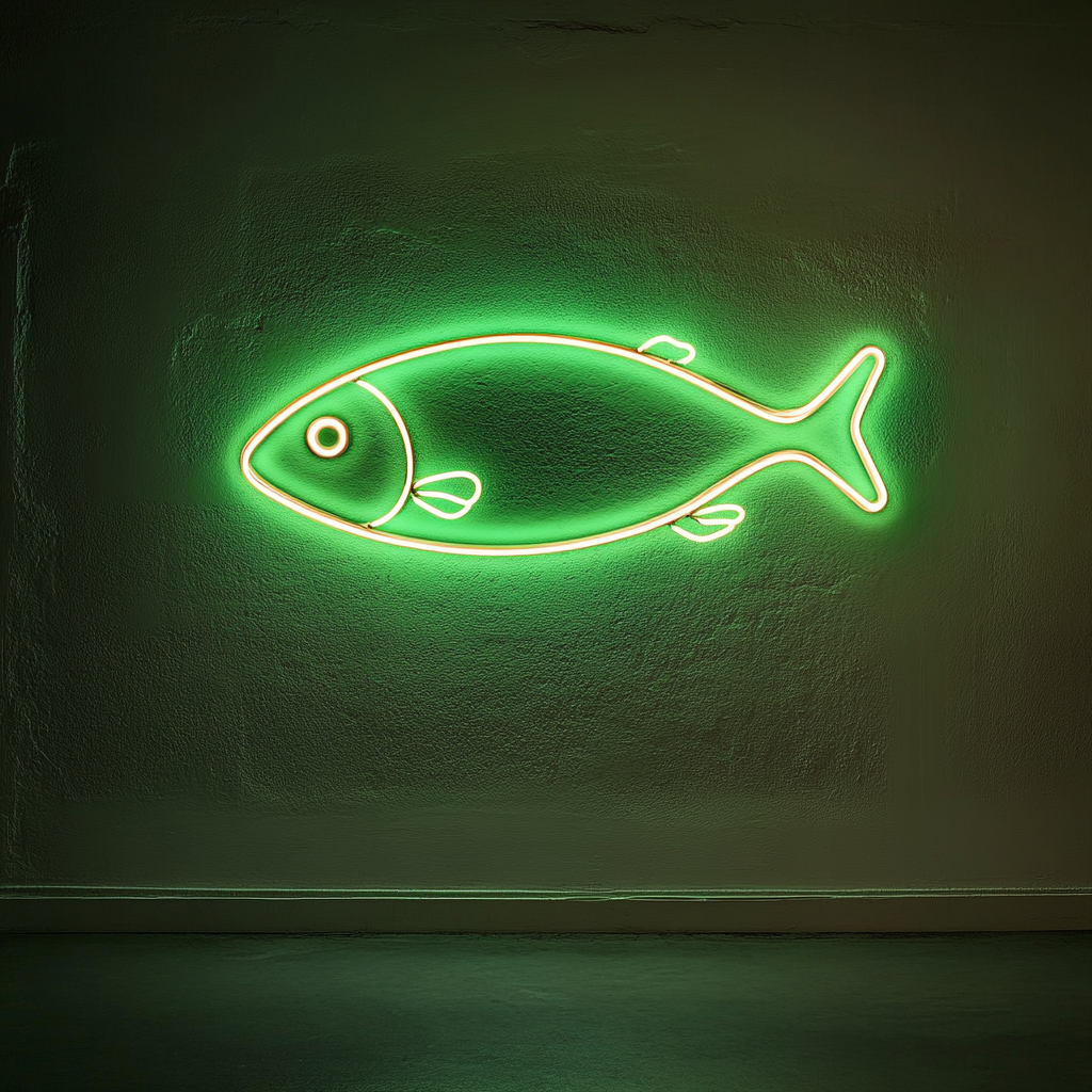 Fish Outline - Green Neon Sign, 24 Inches