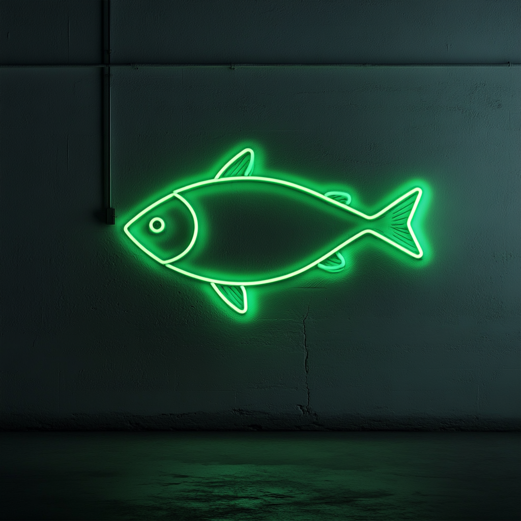 Fish Outline - Green Neon Sign, 24 Inches