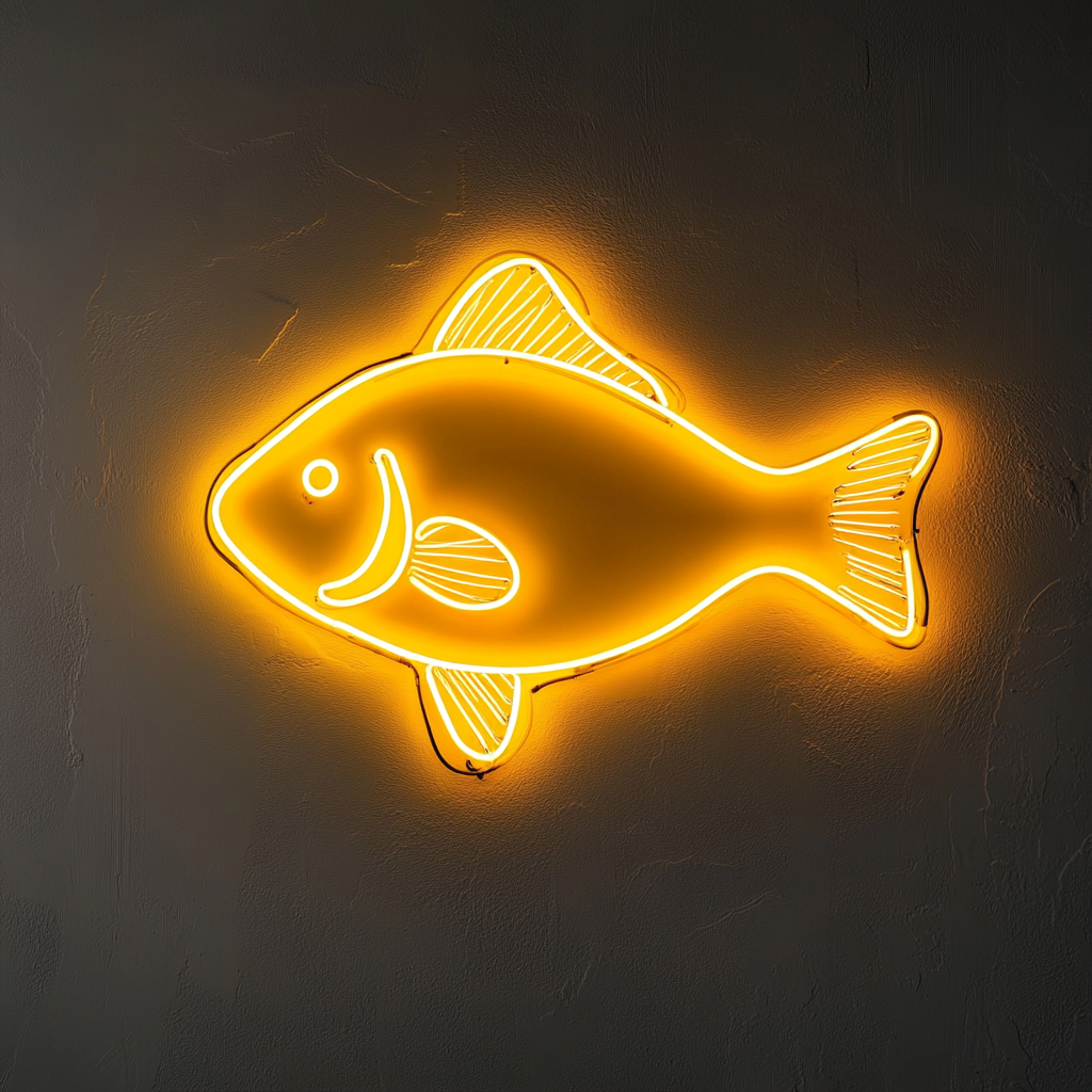Fish Outline - Yellow Neon Sign, 18 Inches