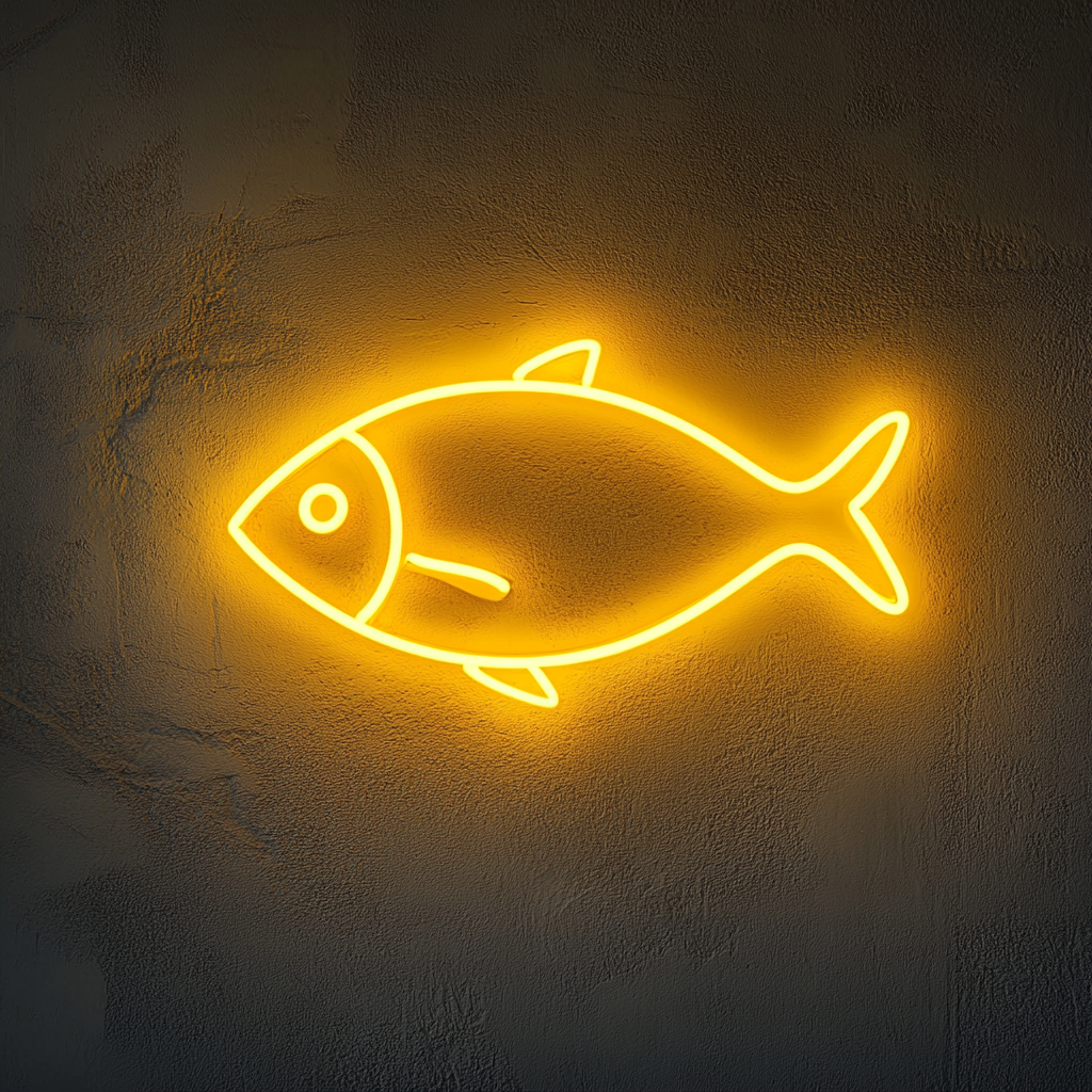 Fish Outline - Yellow Neon Sign, 24 Inches