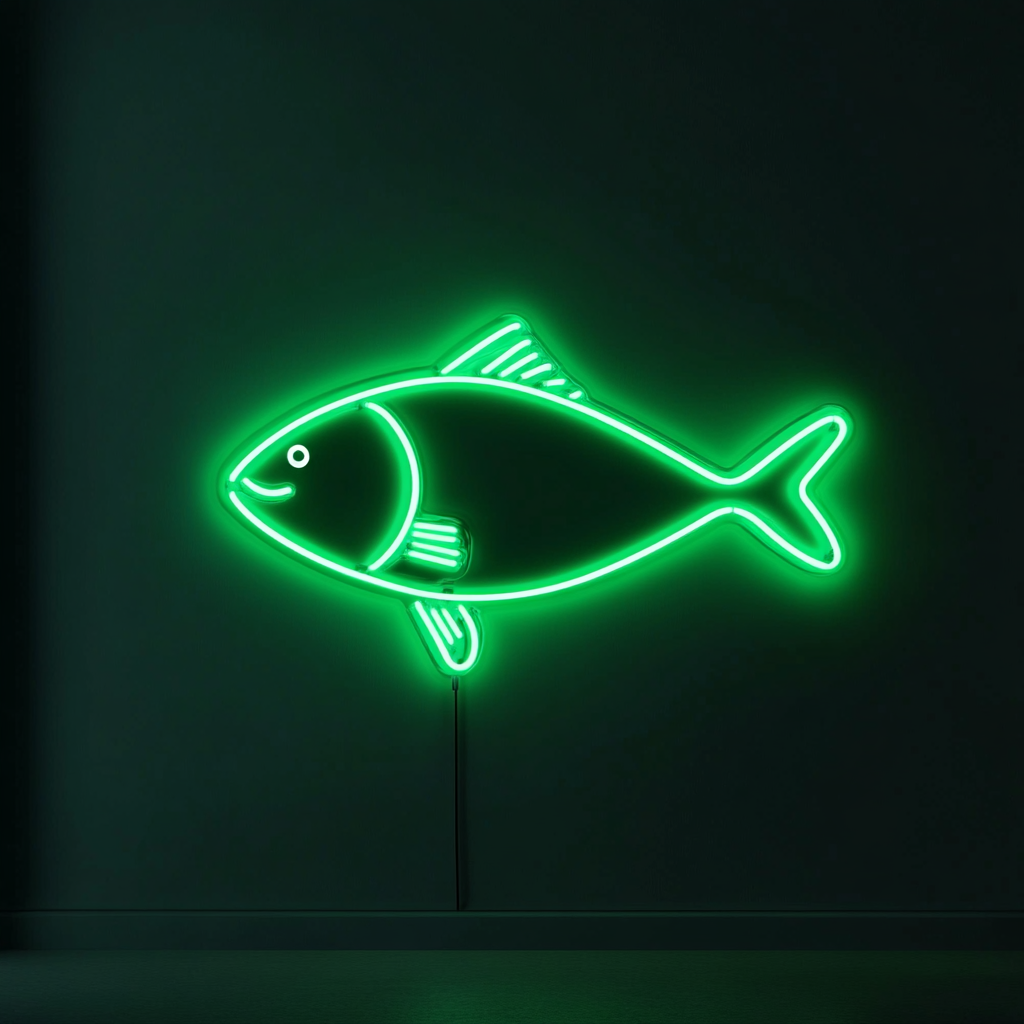 Fish Skewer - Green Neon Sign, 18 Inches