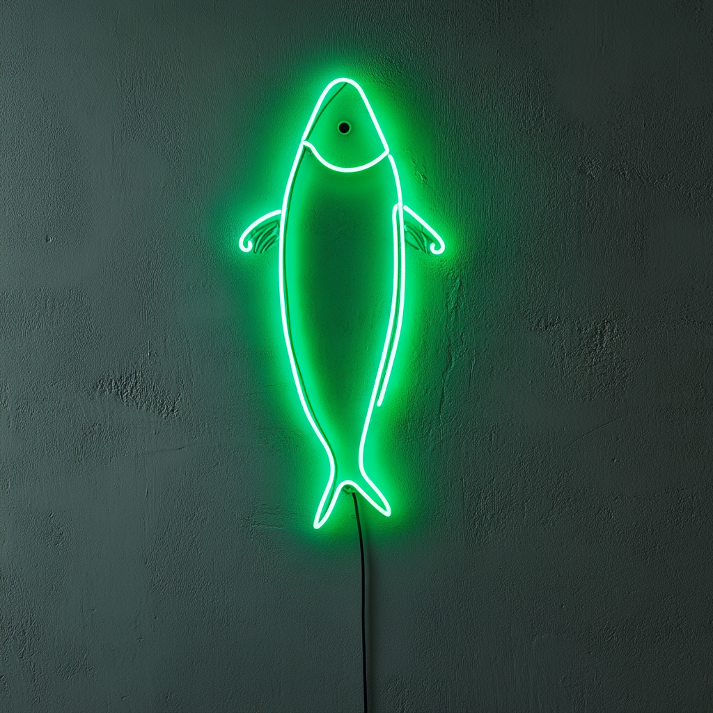 Fish Skewer - Green Neon Sign, 24 Inches