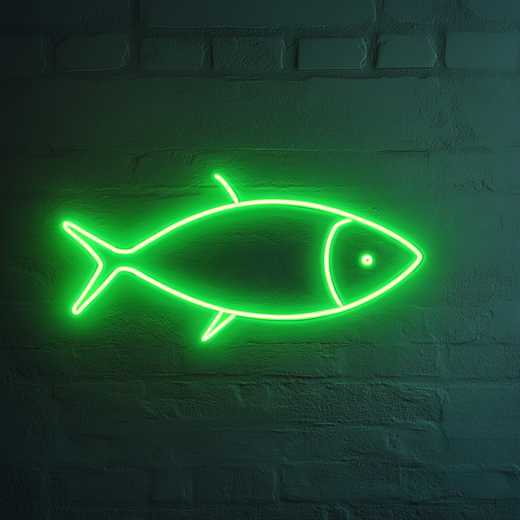 Fish Skewer - Green Neon Sign, 24 Inches
