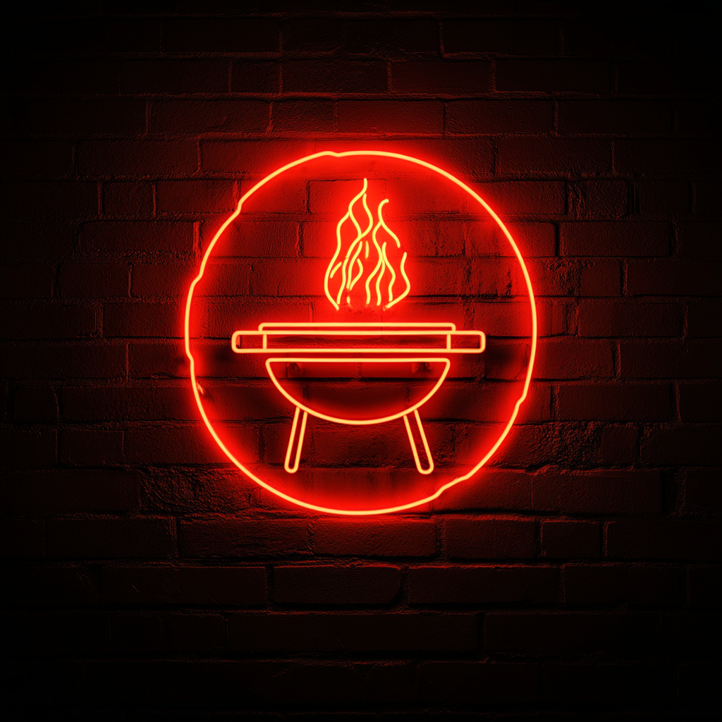 Flaming Grill - Red Neon Sign, 18 Inches