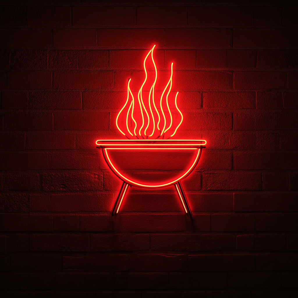 Flaming Grill - Red Neon Sign, 24 Inches