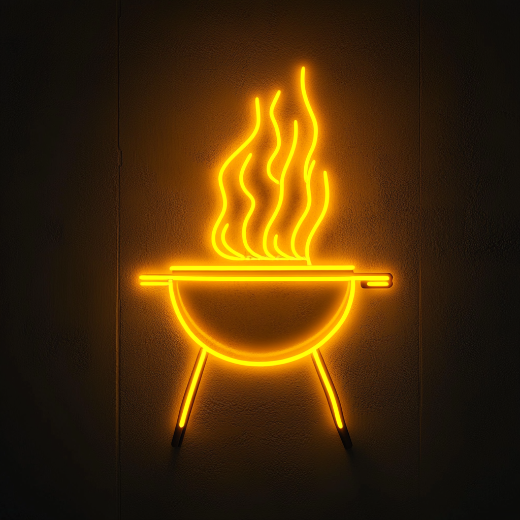 Flaming Grill - Yellow Neon Sign, 24 Inches