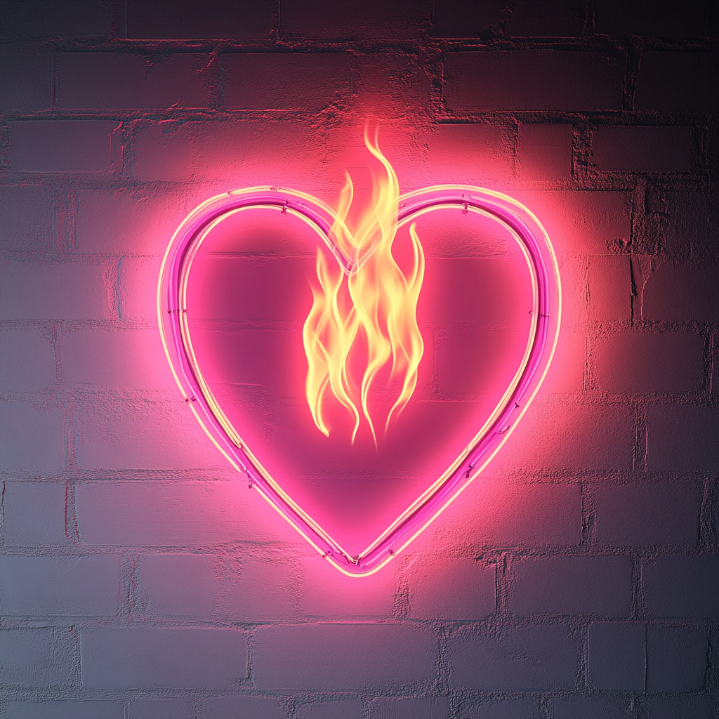 Flaming Heart - Pink Neon Sign, 18 Inches