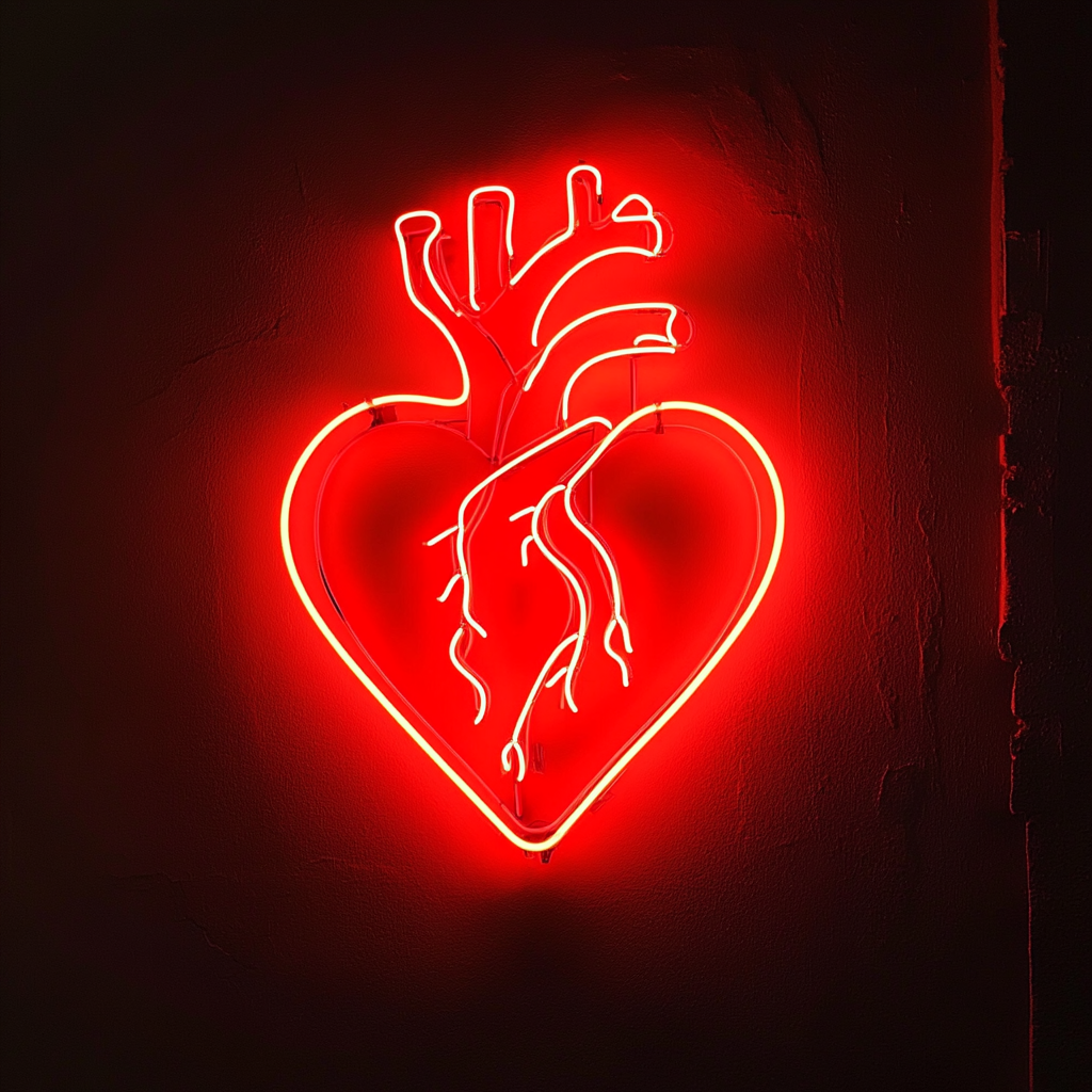 Flaming Heart - Red Neon Sign, 24 Inches