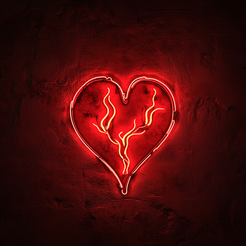 Flaming Heart - Red Neon Sign, 18 Inches
