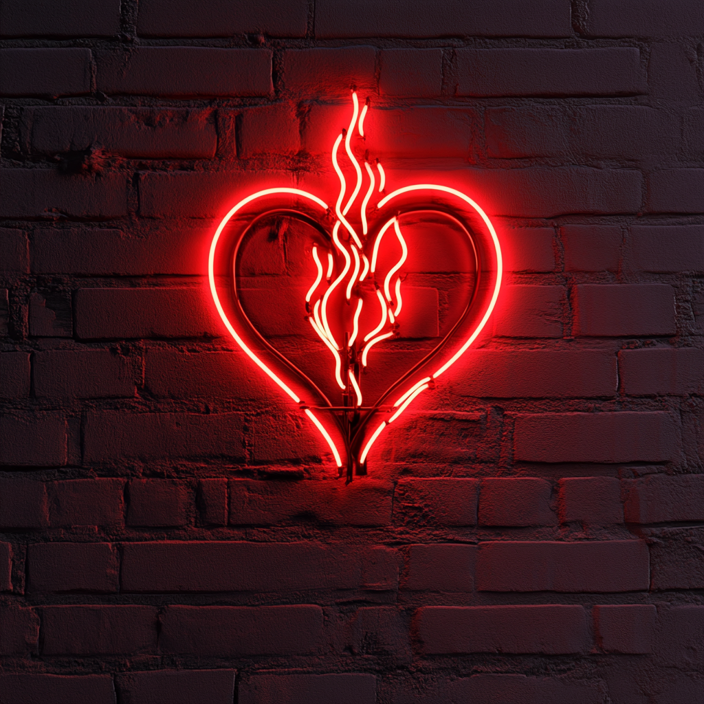 Flaming Heart - Red Neon Sign, 18 Inches