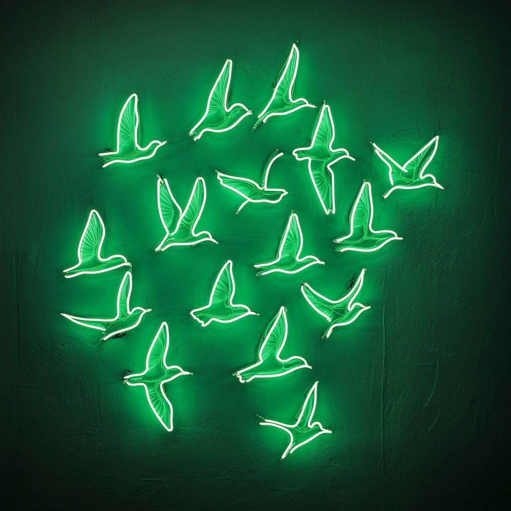 Flock of Birds - Green Neon Sign, 18 Inches