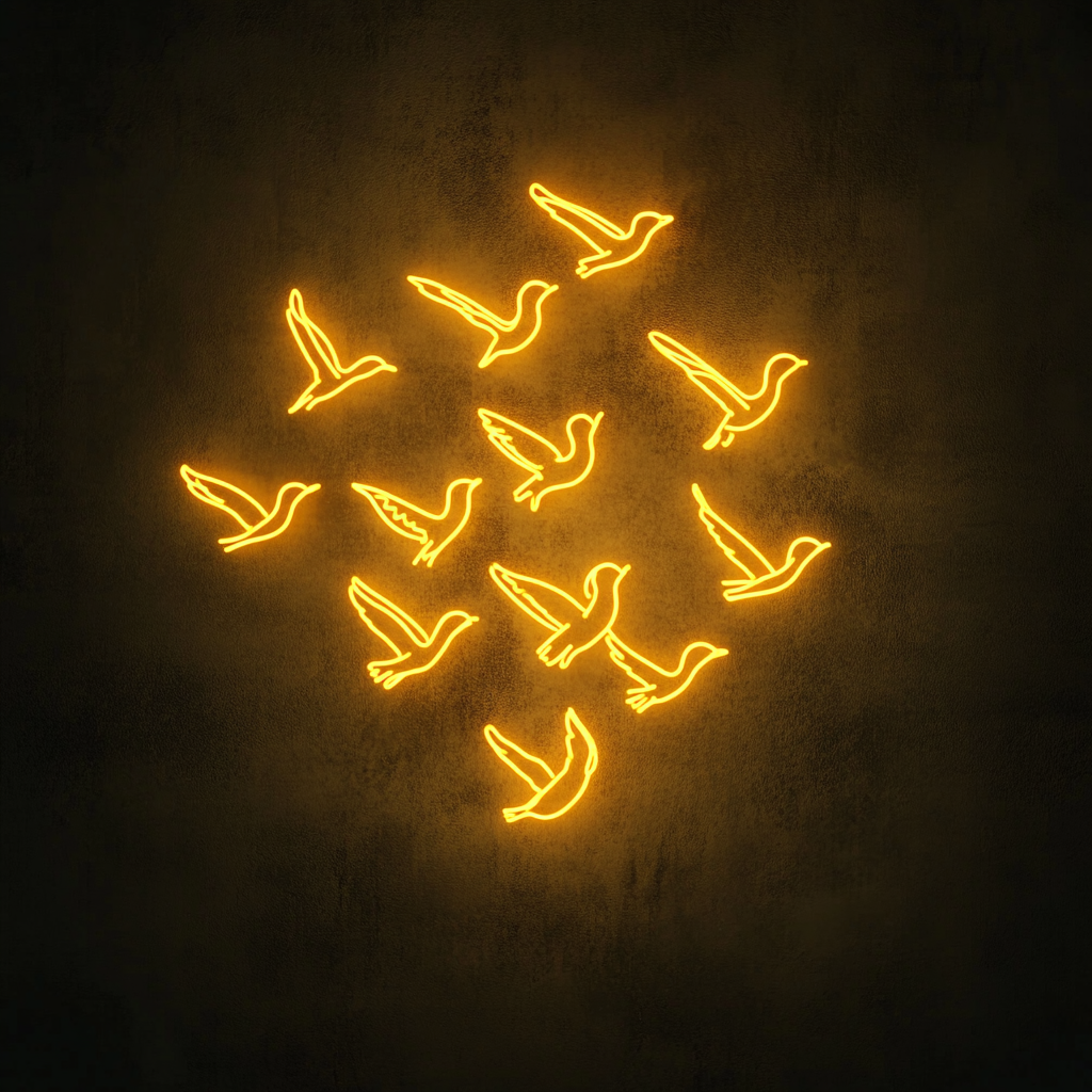 Flock of Birds - Yellow Neon Sign, 18 Inches
