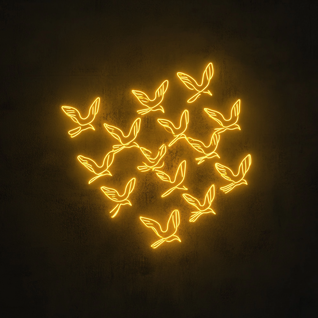 Flock of Birds - Yellow Neon Sign, 18 Inches
