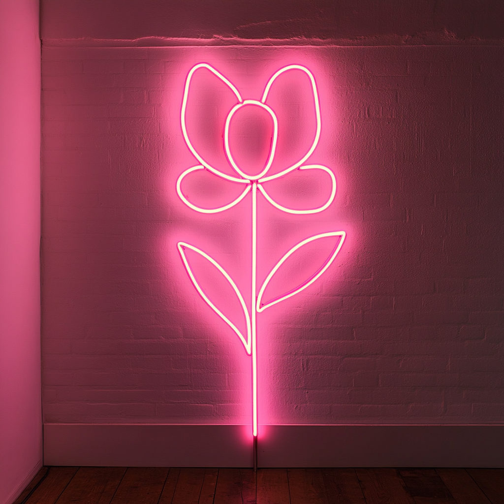Flower Outline - Pink Neon Sign, 18 Inches
