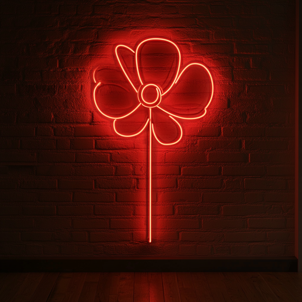 Flower Outline - Red Neon Sign, 18 Inches