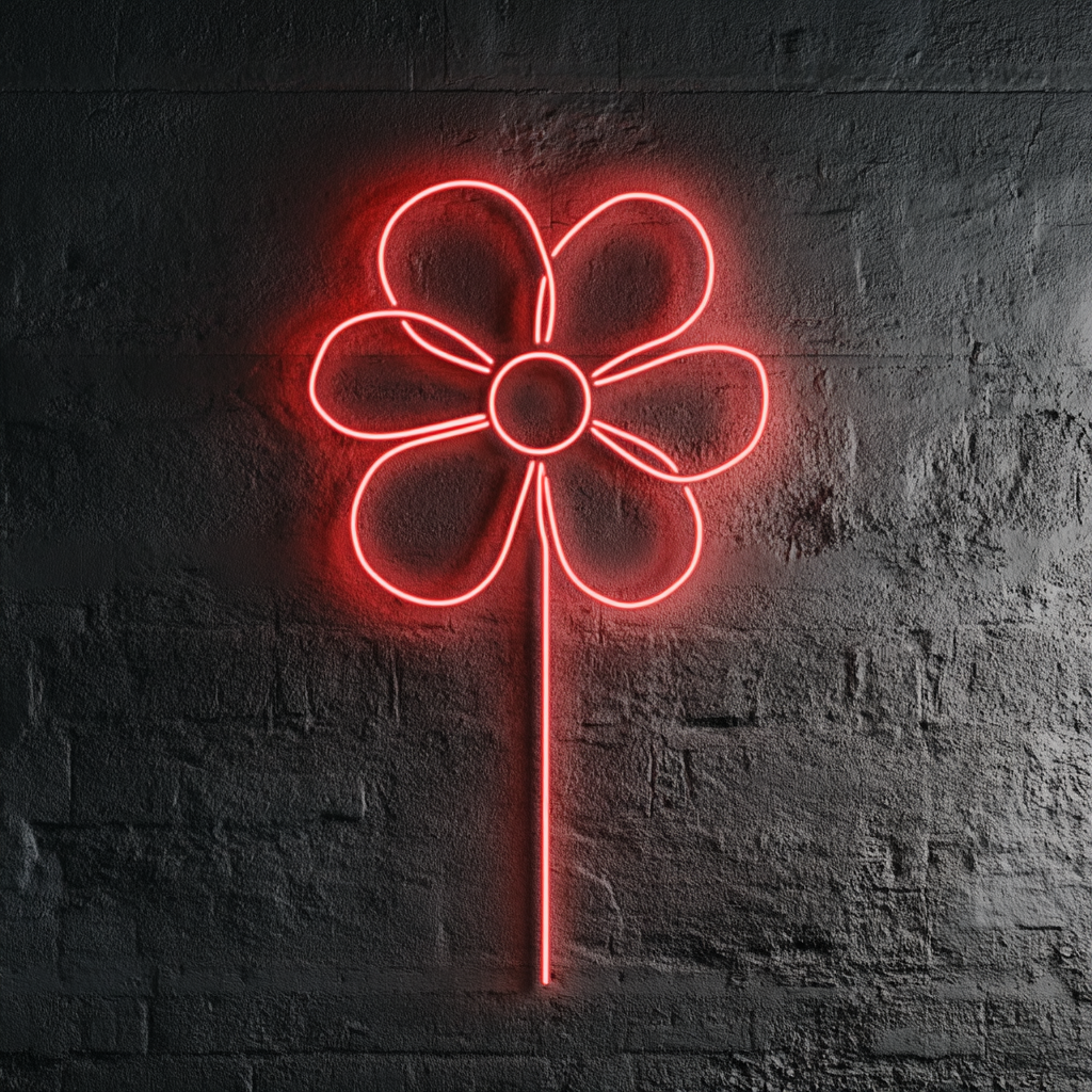 Flower Outline - Red Neon Sign, 24 Inches