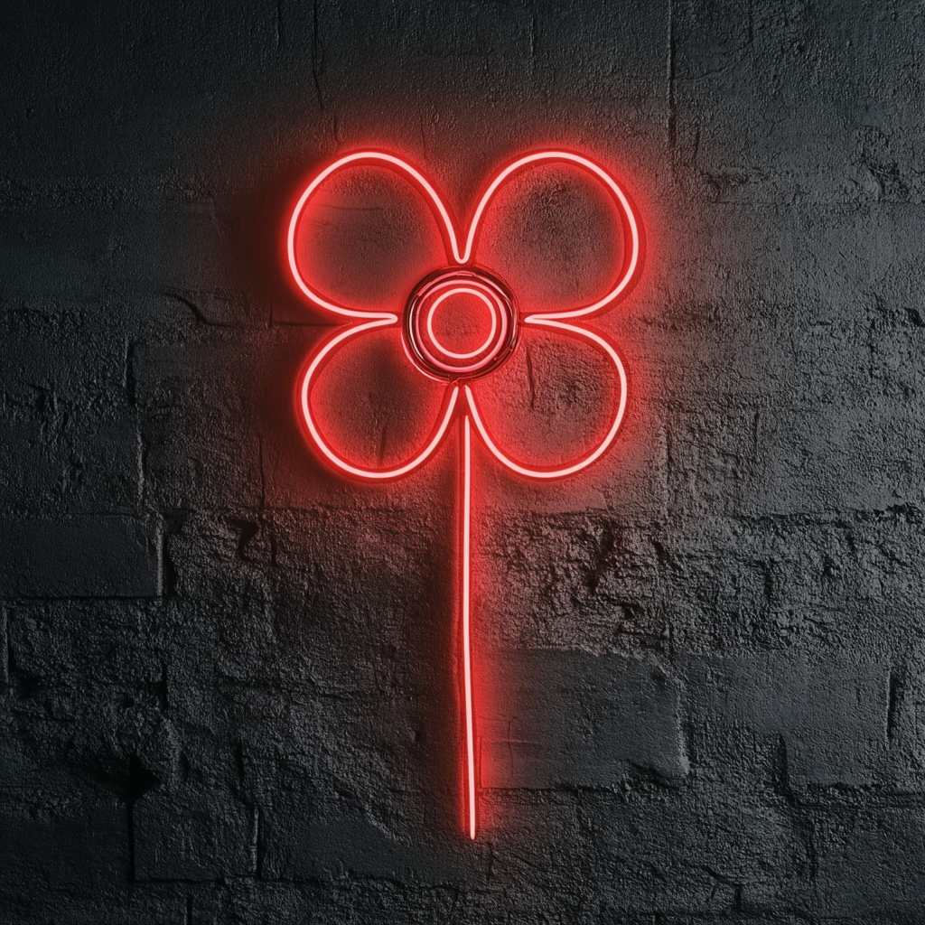 Flower Outline - Red Neon Sign, 24 Inches