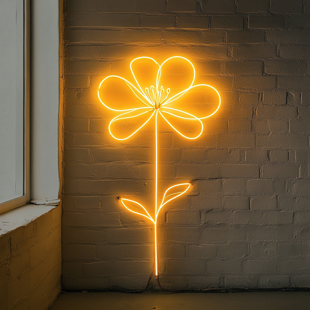 Flower Outline - Yellow Neon Sign, 24 Inches