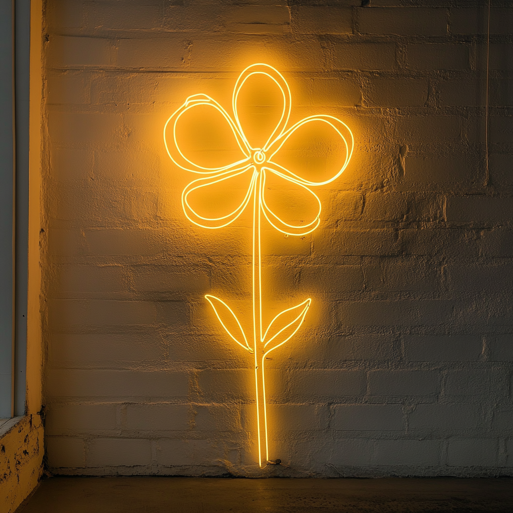 Flower Outline - Yellow Neon Sign, 24 Inches