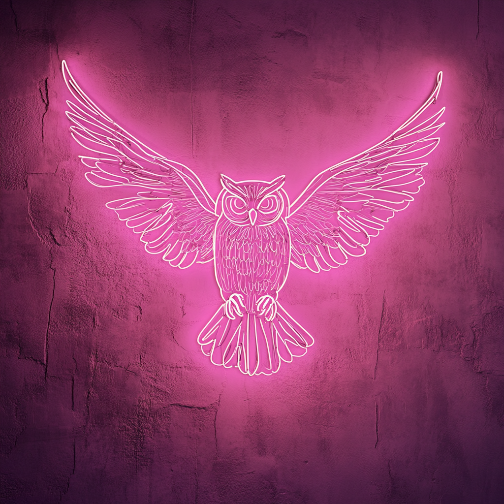 Flying Owl - Pink Neon Sign, 18 Inches