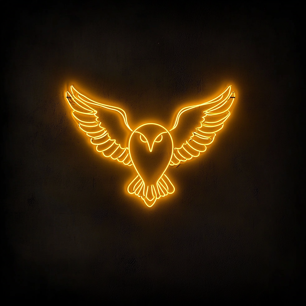 Flying Owl - Yellow Neon Sign, 18 Inches