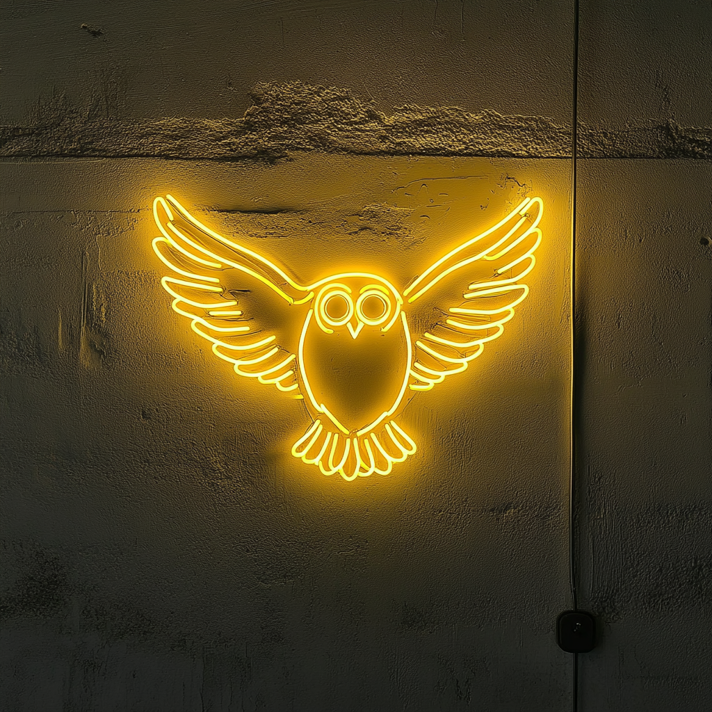 Flying Owl - Yellow Neon Sign, 18 Inches