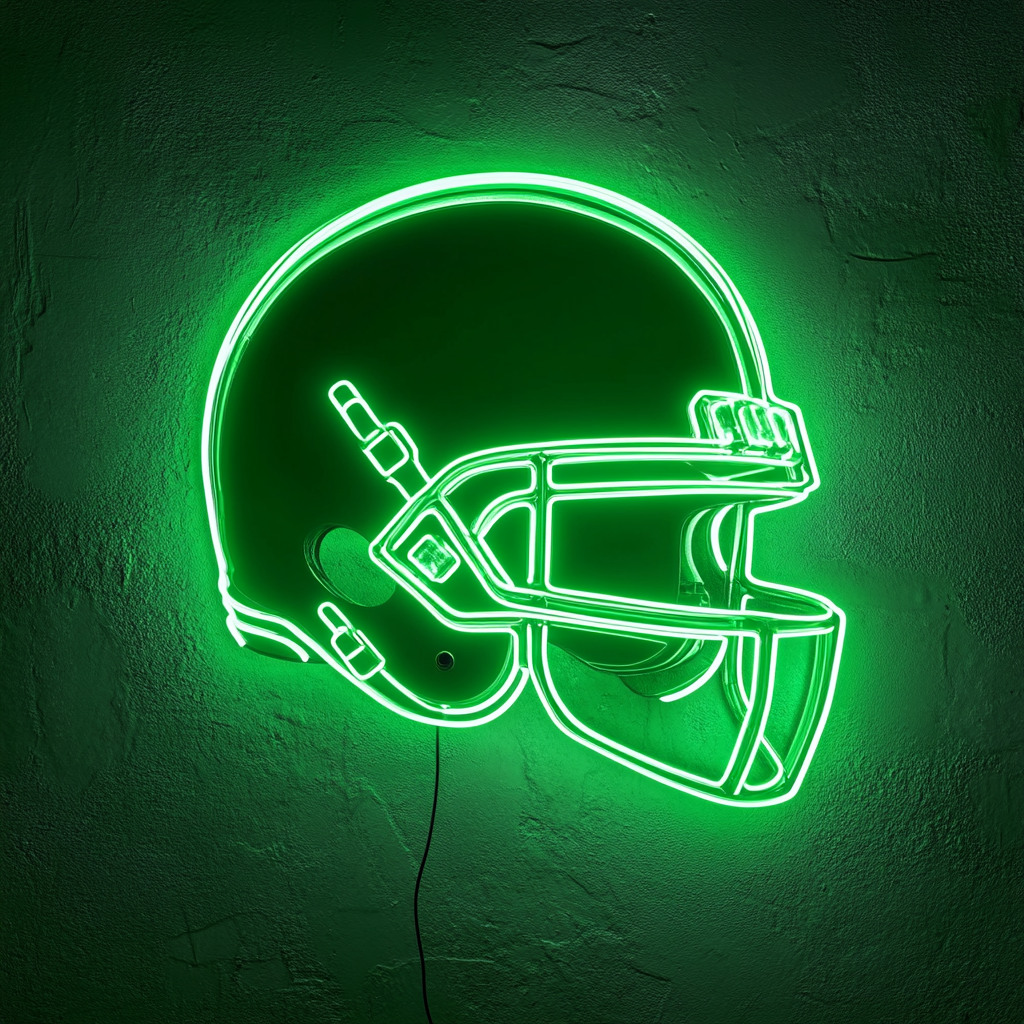 Football Helmet - Green Neon Sign, 18 Inches