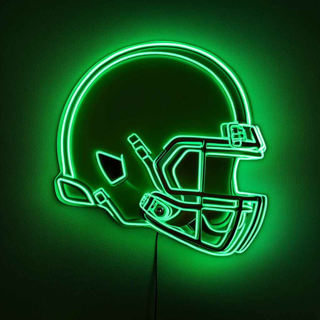 Football Helmet - Green Neon Sign, 18 Inches