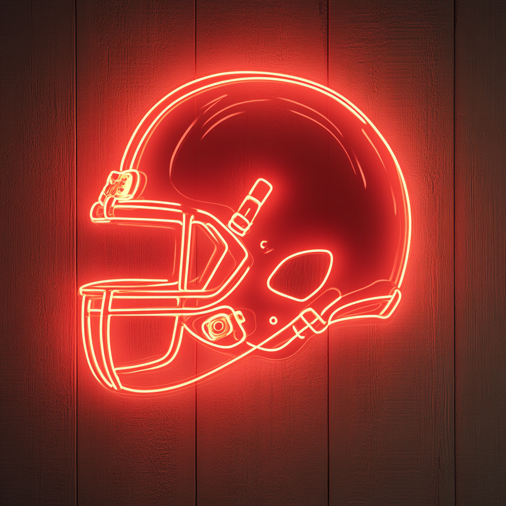 Football Helmet - Red Neon Sign, 18 Inches