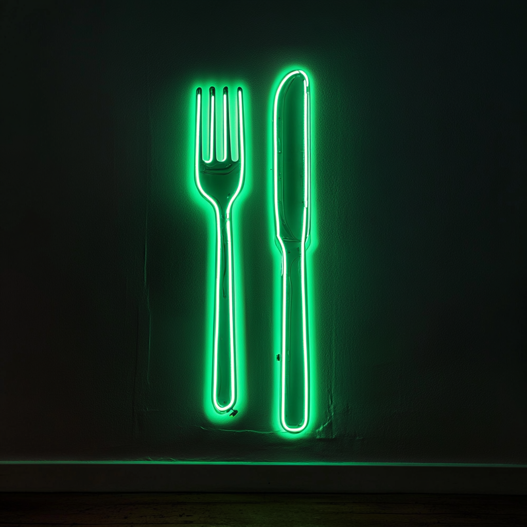 Fork and Knife - Green Neon Sign, 24 Inches
