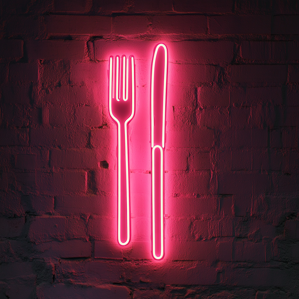 Fork and Knife - Pink Neon Sign, 24 Inches