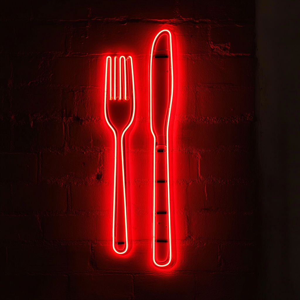 Fork and Knife - Red Neon Sign, 24 Inches