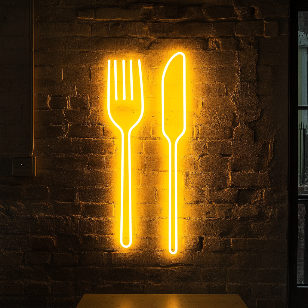 Fork and Knife - Yellow Neon Sign, 24 Inches