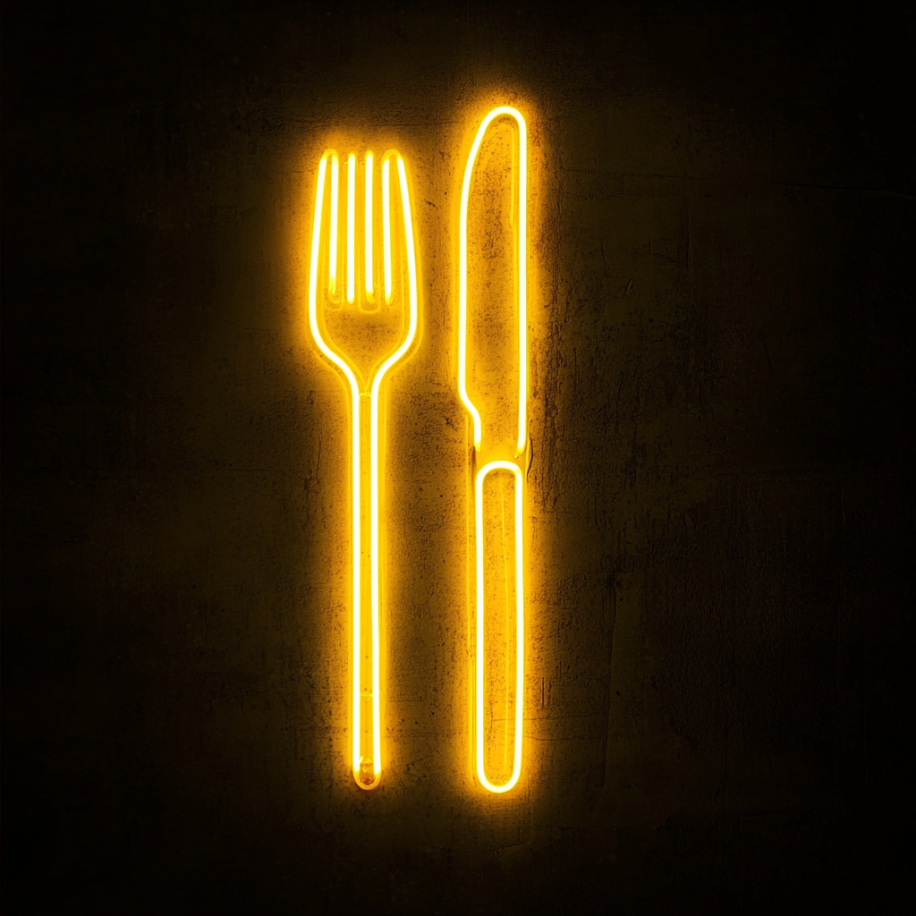 Fork and Knife - Yellow Neon Sign, 24 Inches
