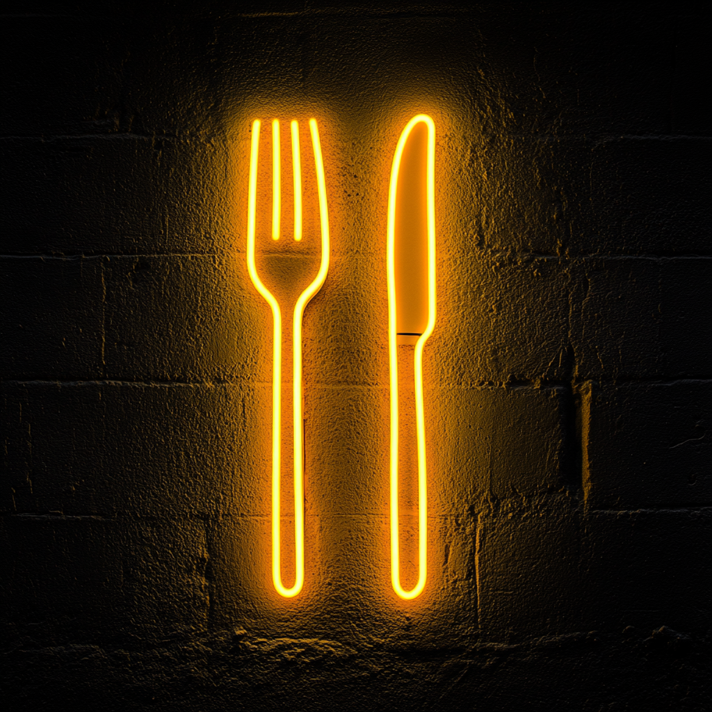 Fork and Knife - Yellow Neon Sign, 18 Inches