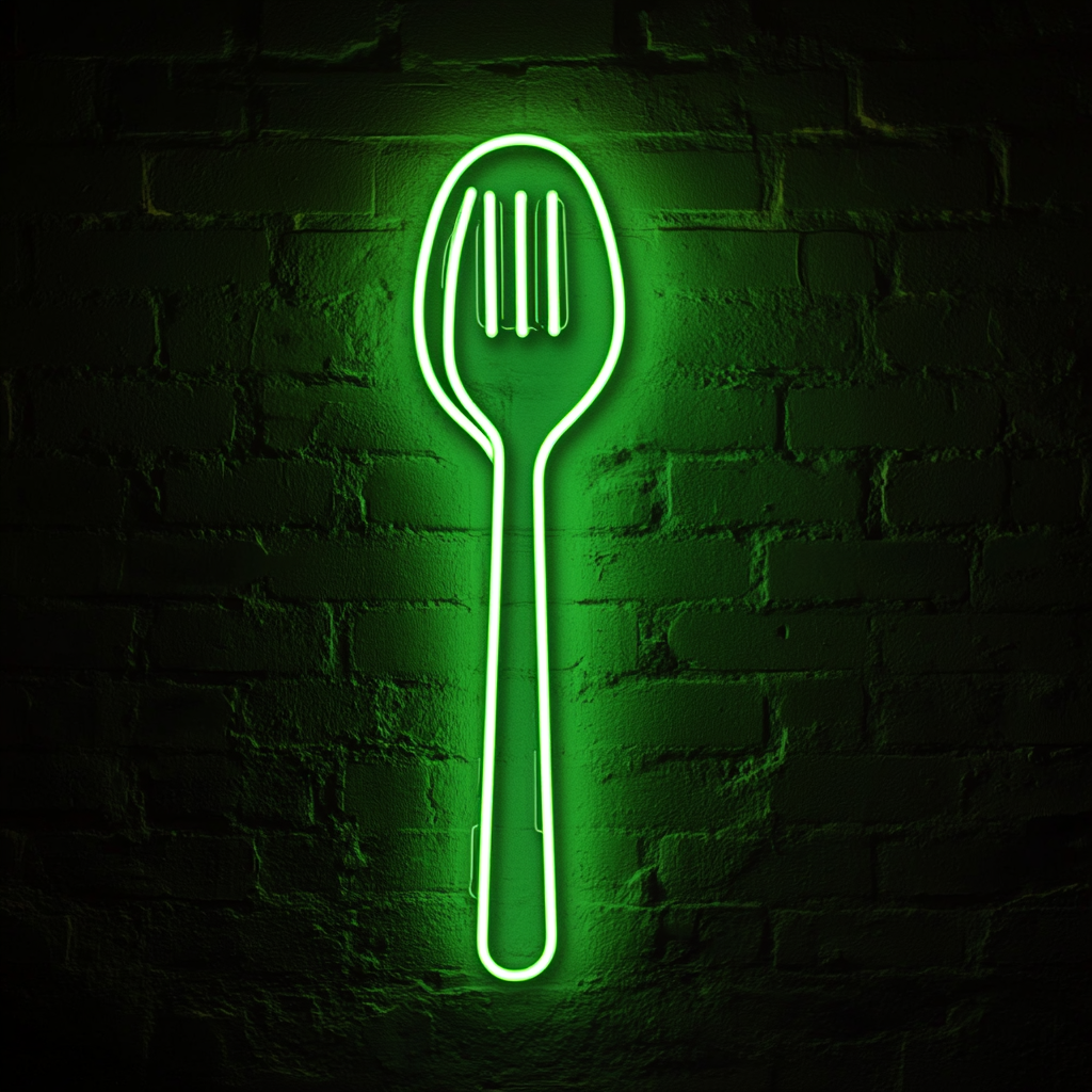 Fork and Spoon - Green Neon Sign, 24 Inches