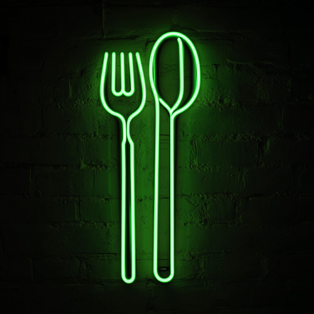 Fork and Spoon - Green Neon Sign, 24 Inches