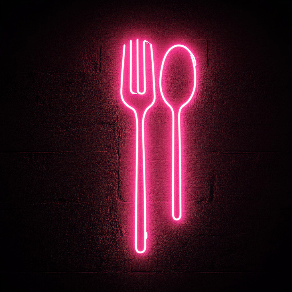 Fork and Spoon - Pink Neon Sign, 24 Inches
