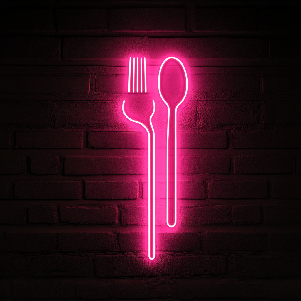 Fork and Spoon - Pink Neon Sign, 18 Inches