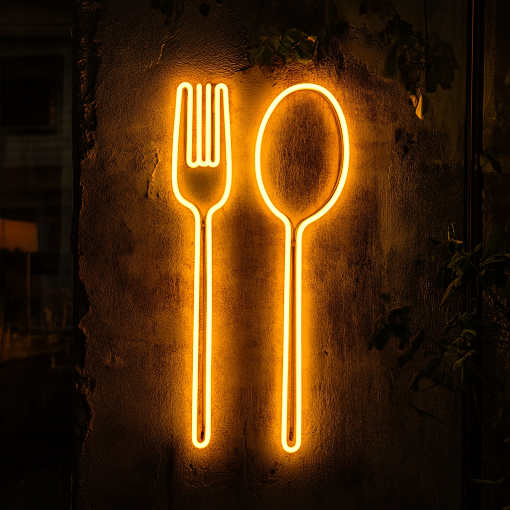 Fork and Spoon - Yellow Neon Sign, 24 Inches