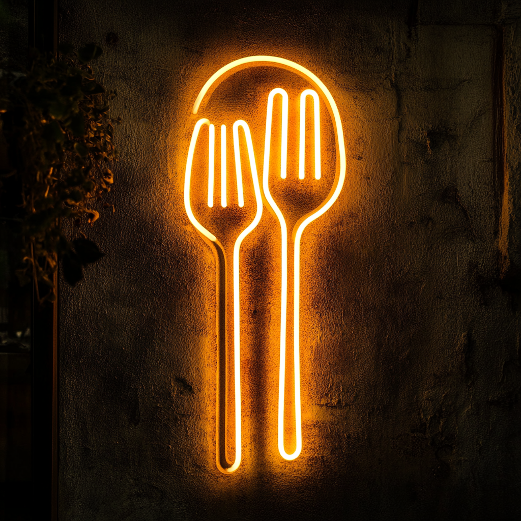 Fork and Spoon - Yellow Neon Sign, 24 Inches