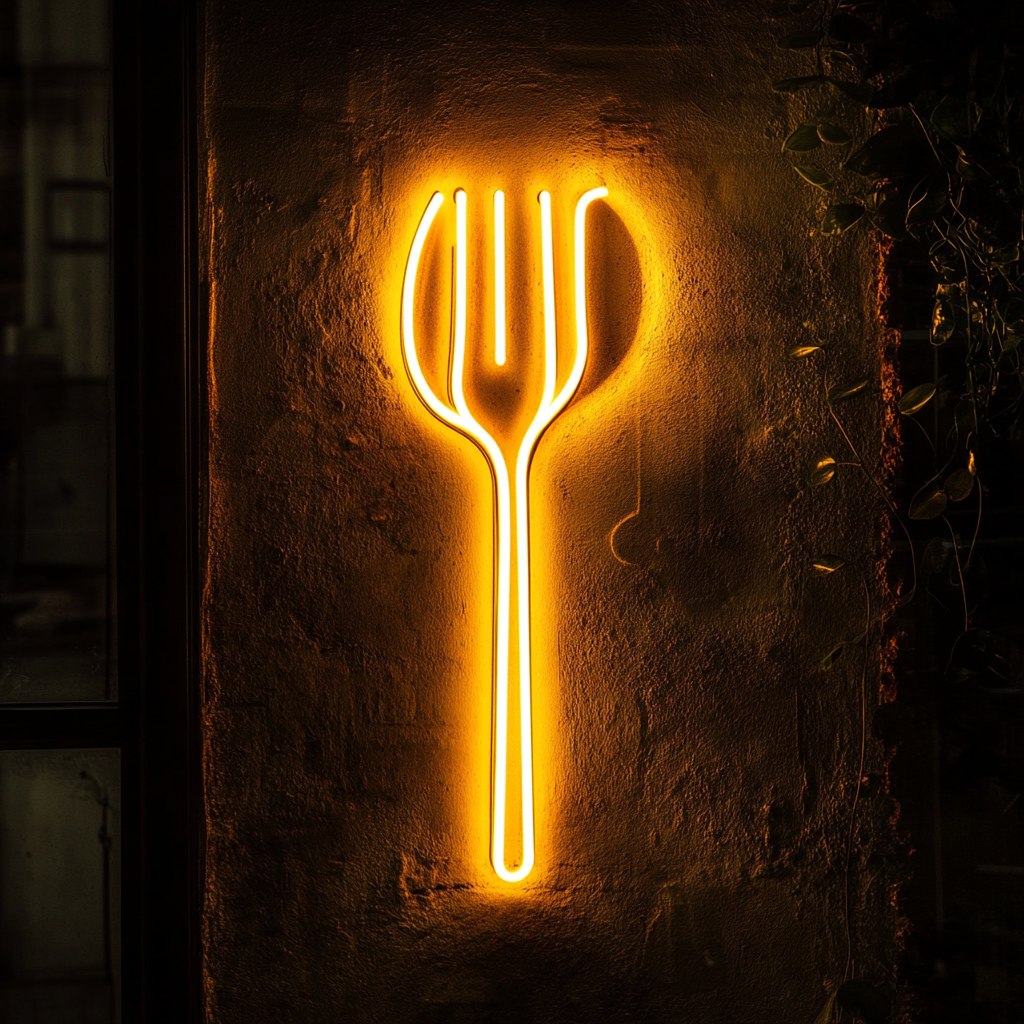 Fork and Spoon - Yellow Neon Sign, 24 Inches