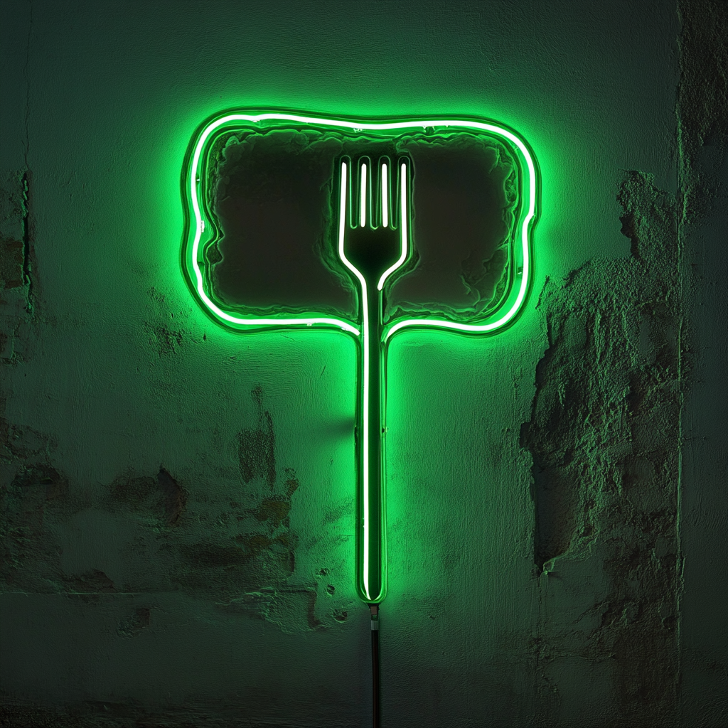 Fork Piercing Steak - Green Neon Sign, 24 Inches