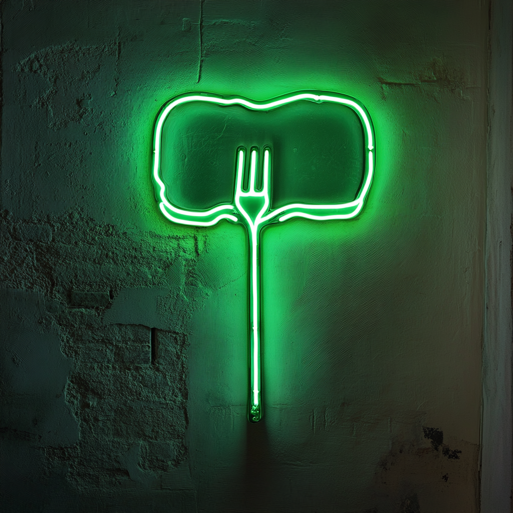 Fork Piercing Steak - Green Neon Sign, 24 Inches