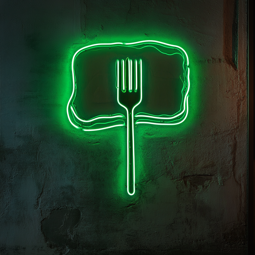Fork Piercing Steak - Green Neon Sign, 18 Inches